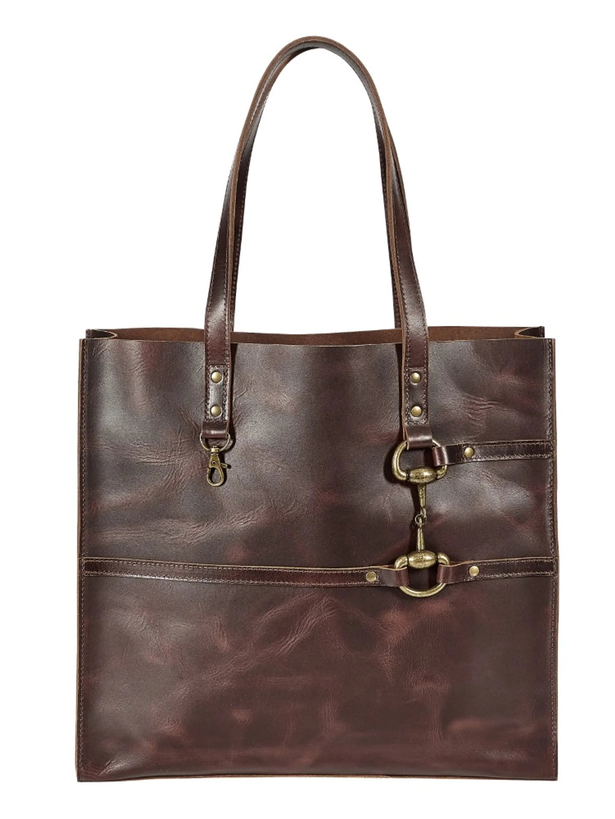 Snaffle Bit Leather Tote Bag - Black